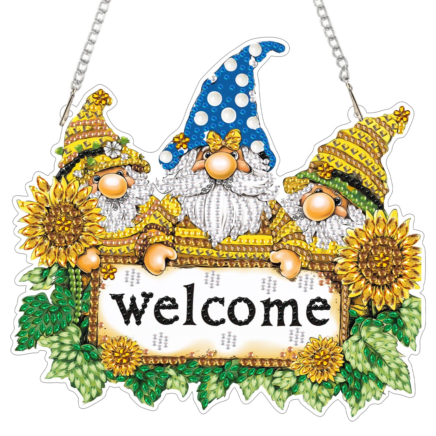 CEOVR Gnome Diamond Painting Hanging Kits Adults,DIY Diamond Painting Ornament Kits Adults Sunflower and Gnome,19.8x18.3 cm 5D Gem Art Craft Set for Leisure Time