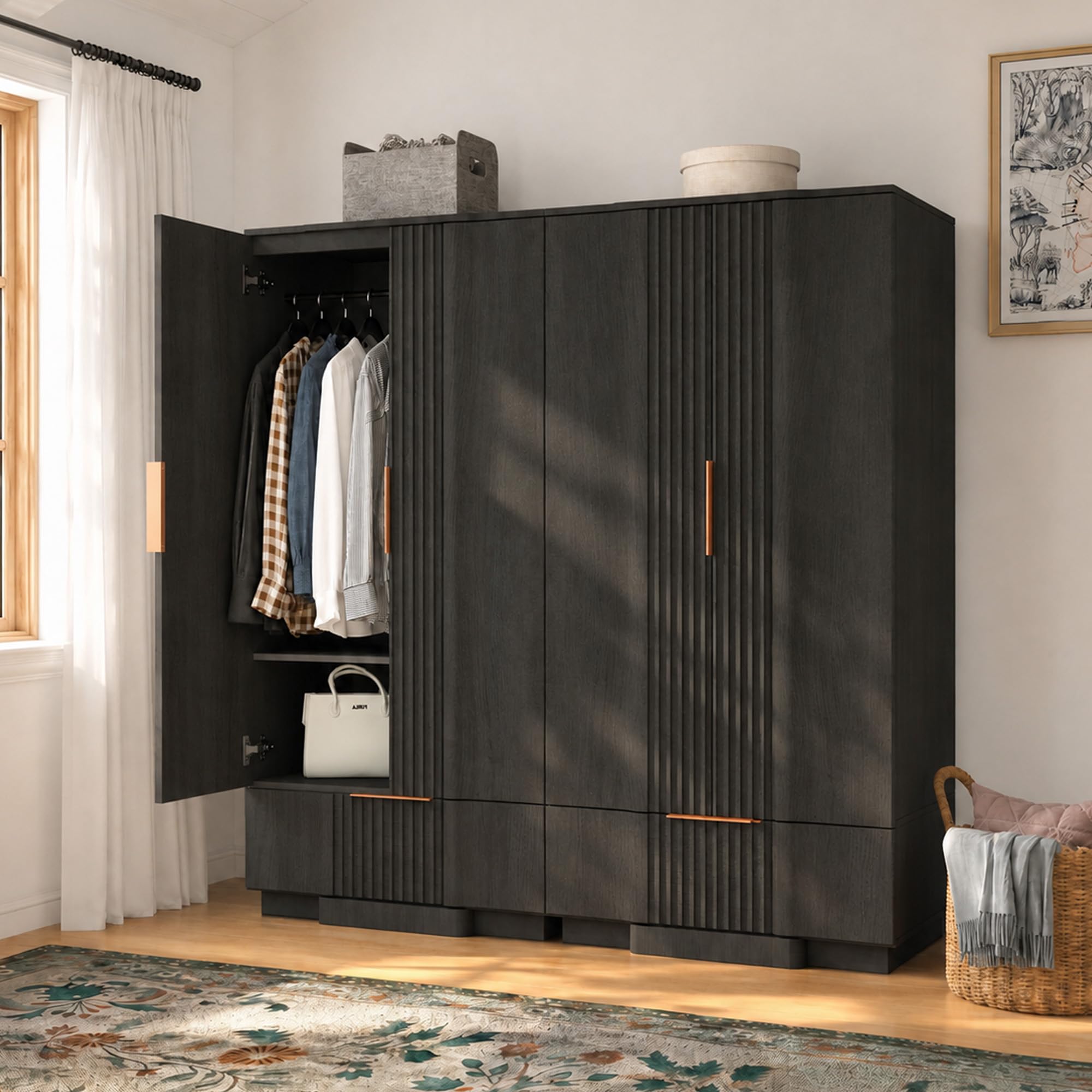 Yechen Fluted Armoire Set of 2