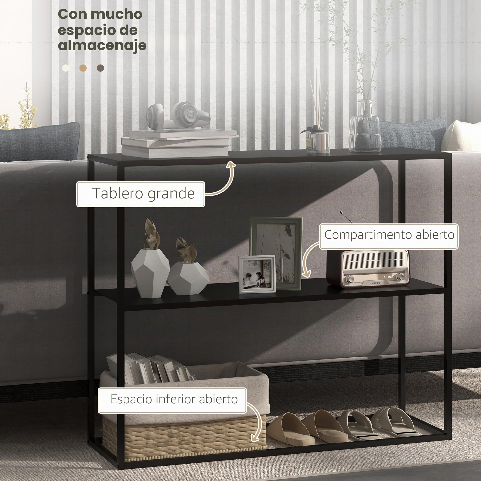 HOMCOM Mesa de Consola Estilo Industrial Mueble de Recibidor con Estante y Marco de Acero Antivuelco Carga 20 kg Mesa de Entrada para Sala de Estar Pasillo 90x30x75 cm Negro