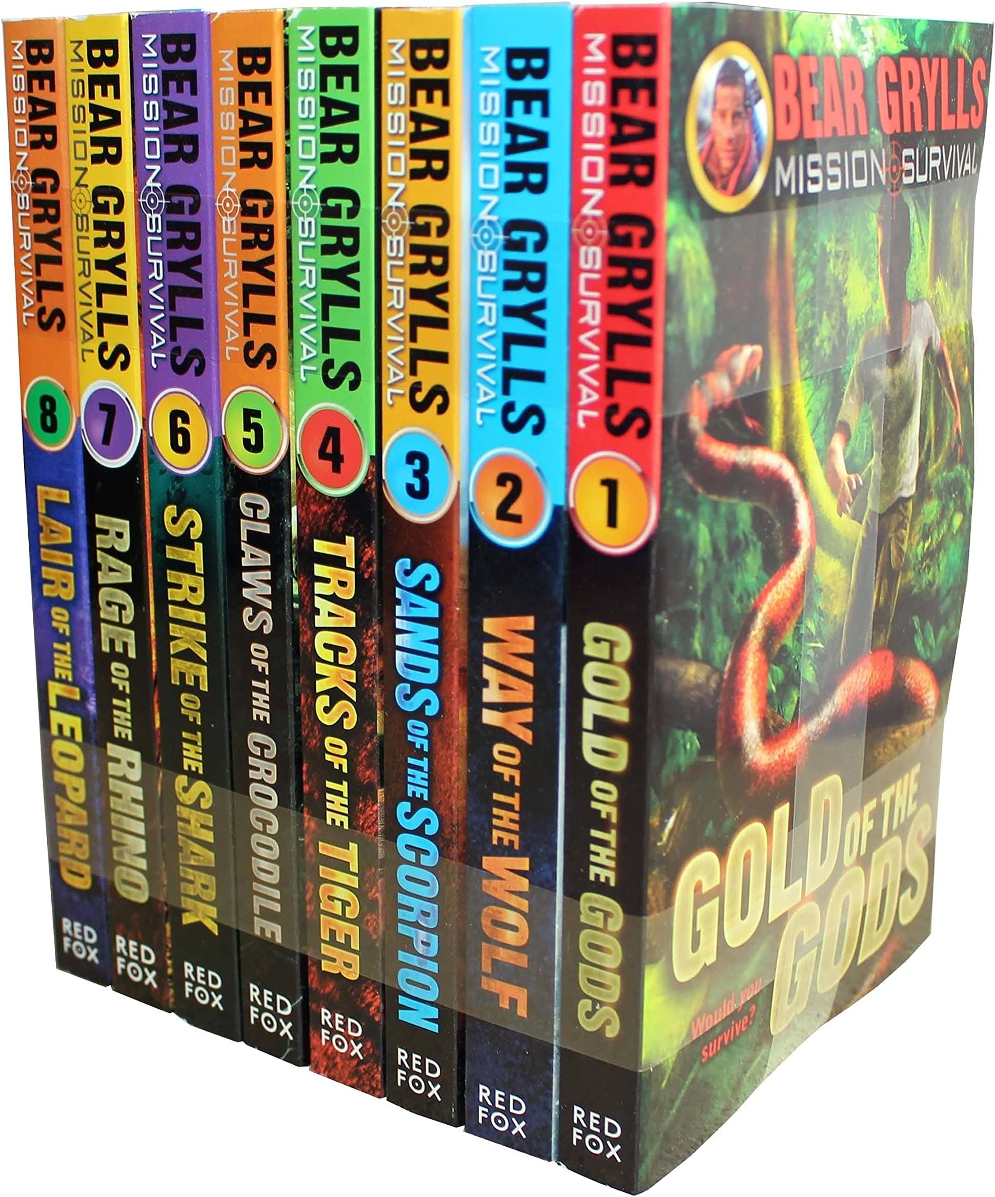 Bear Grylls Mission Survival Collection 8 Books Set (Claws of the Crocodile, Sands of the Scorpion, Gold of the Gods, Way of the Wolf, Strike of the Shark, Tracks of the Tiger, Lair of the Leopard, Rage of the Rhino)