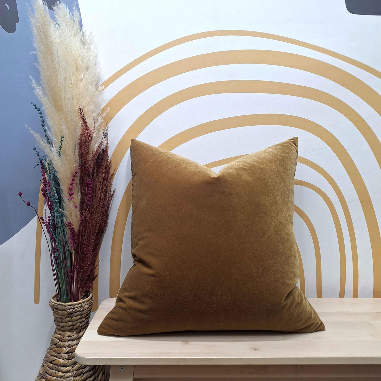 Matte Velvet Camel Pillow Cover, Decorative Pillow Cover, Euro Sham Pillow Cover, Lumbar Pillow Cover, Custom Sizes (20 x 20 inches)