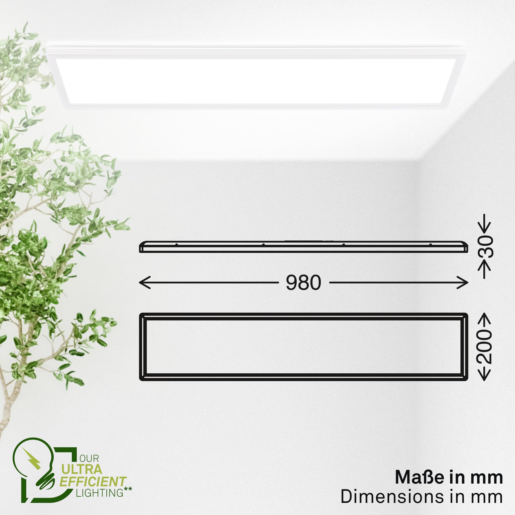 BRILONER - LED Deckenlampe 98cm mit EEK A Lichtquelle, 22,5W, 4800lm, flach, indirektes Licht, LED Lampe, LED Deckenleuchte, Wohnzimmerlampe, LED Panel, Küchenlampe, 98x20x3 cm, Weiß