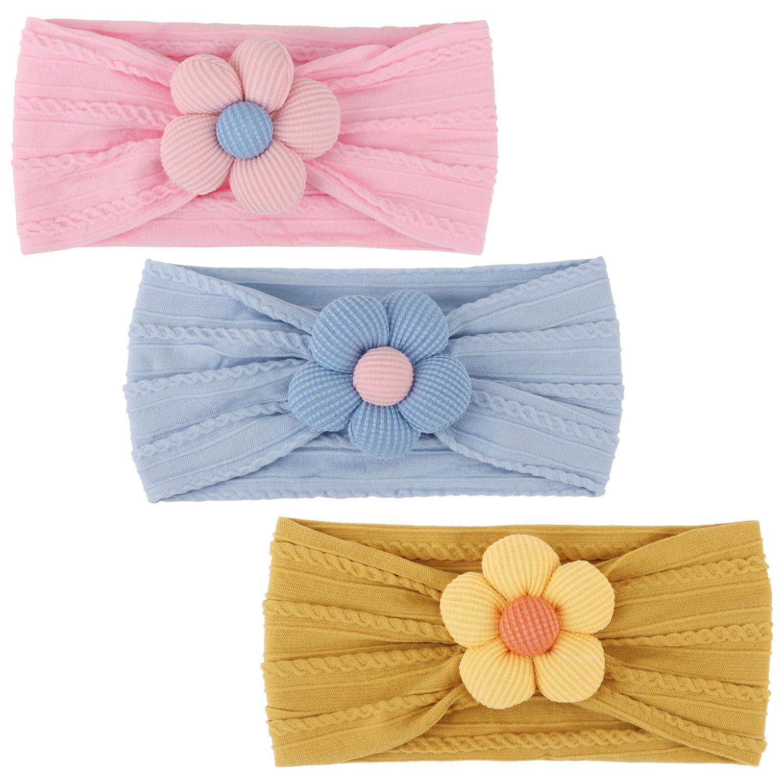 DRESHOW 3 Pack Girls Headbands Stretchy Nylon Headbands Handmade Hair Accessories for Newborn Infant Toddlers Kids — view 15