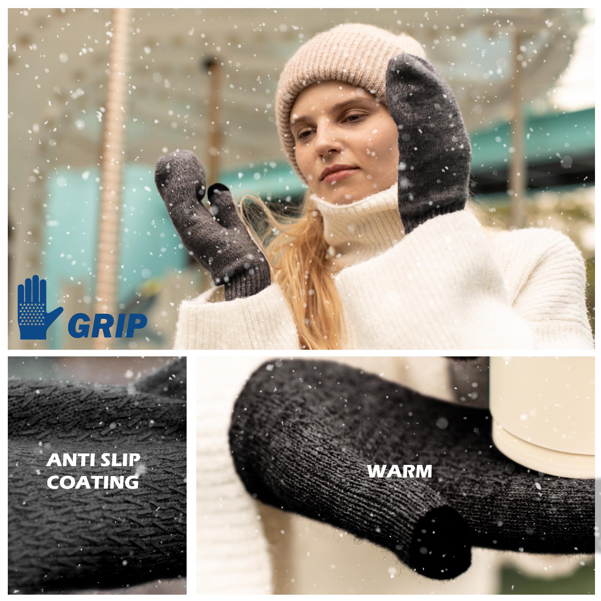 Rahhint Guanti invernali in lana di alpaca per donne e uomini a doppio strato fodera in pile guanti invernali touch screen antivento guanti caldi regali