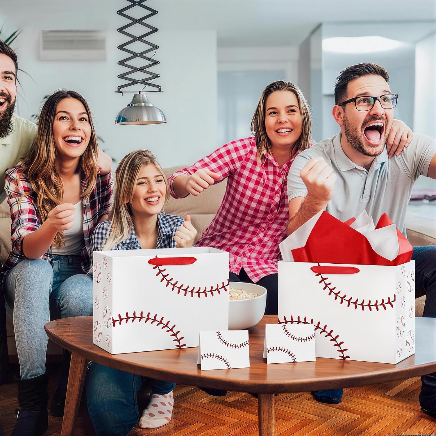 Hooqict Baseball Gift Bag Baseball Birthday Party Gift Wrapping Bag with Handles, Tissue Paper, Greeting Card for Kids Boys Men Sport Themed Birthday Party Favors Supplies
