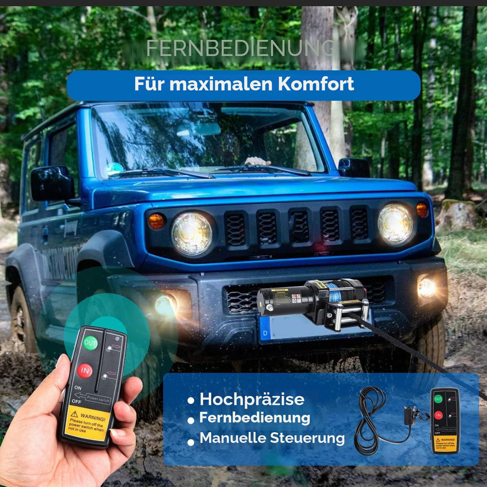 Trintion Elektrische Seilwinde 12V 4500LBS 13M Elektrische Winde Motorwinde Seilzug Elektrowinde mit Funkfernbedienung und Handschalter für mittelgroße große SUVs LKWs und sogar Yachten