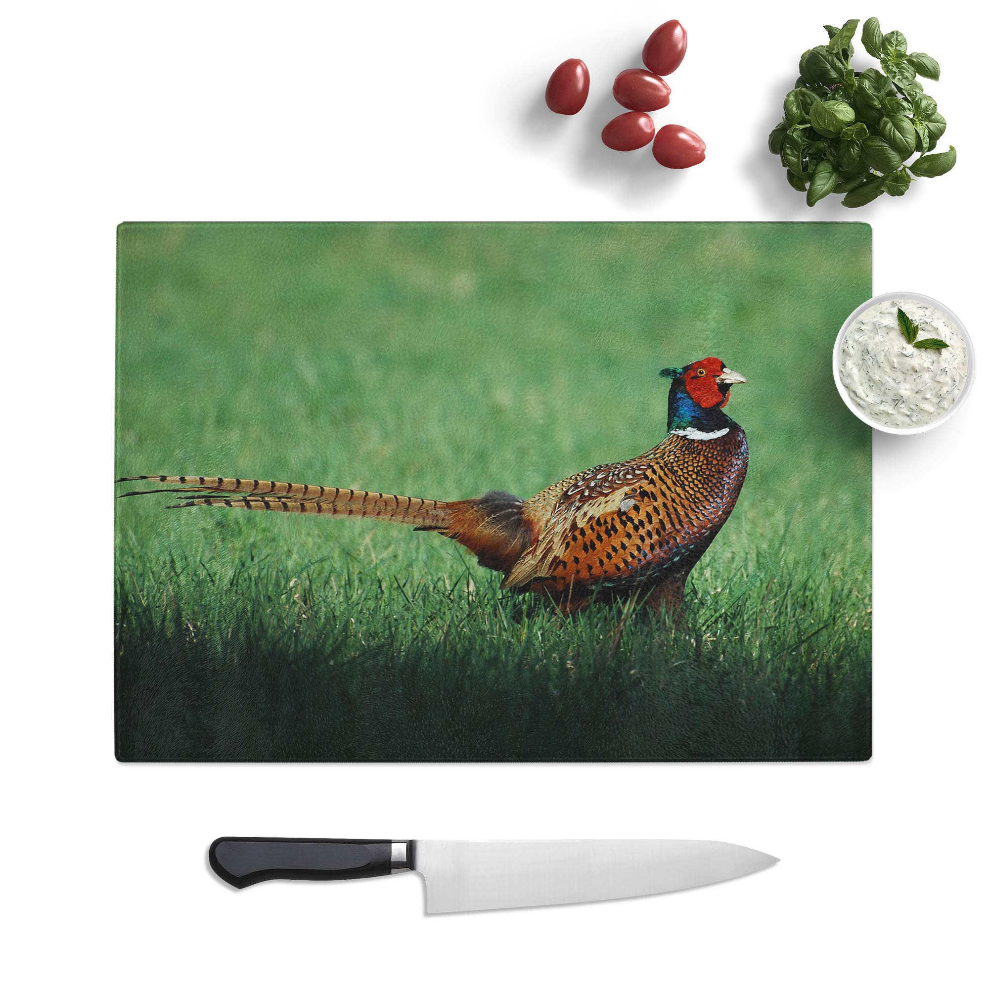 Kitchen Chopping Board Glass - Pheasant Bird - Textured Worktop Saver Cutting Board - Heat Resistant, Shatterproof and Hygenic - 39 x 28.5 cm