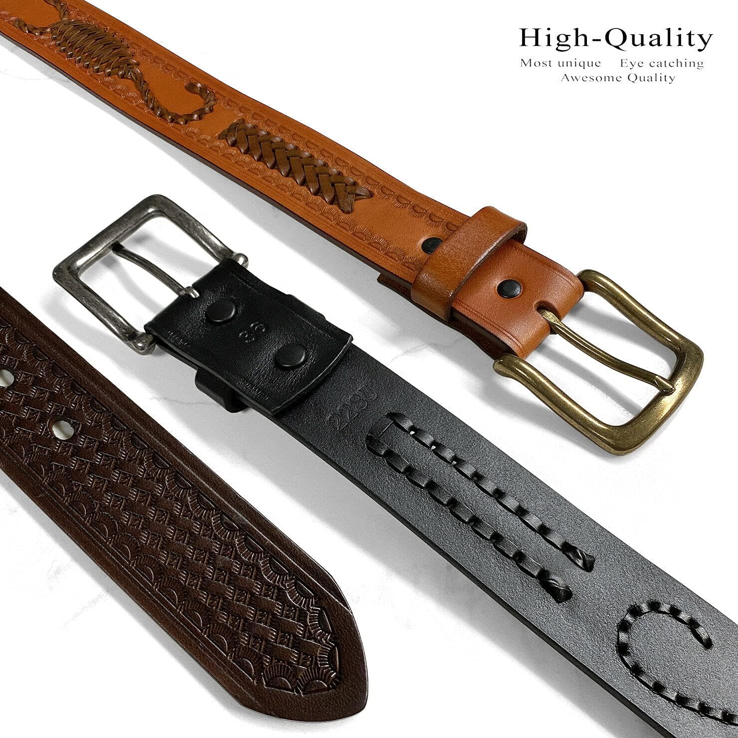 Western Hand-Braided Belt Genuine Full Grain Leather Casual Jean Belt 1-1/2"(38mm) Wide, Assembled in the U.S - Image 3