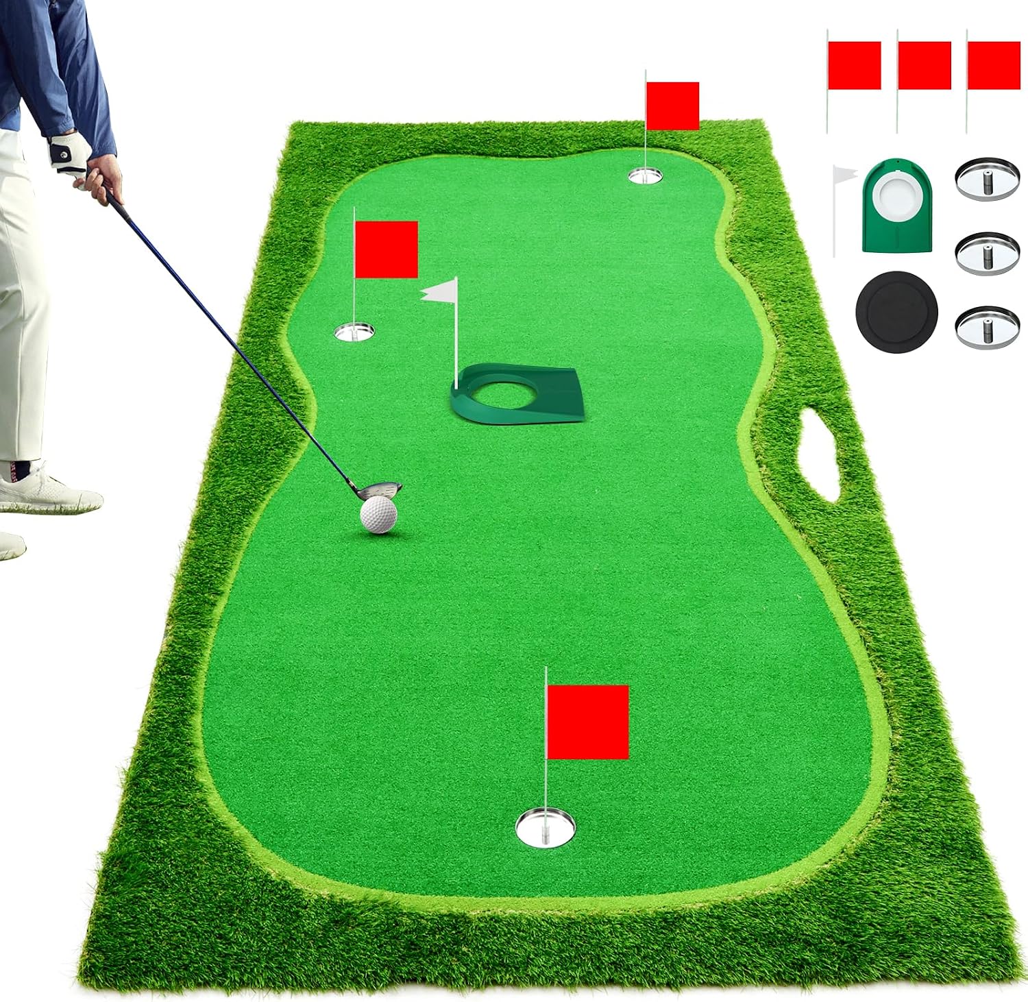 Putting Green Indoor, Putting Green, Putting Mat, Indoor Putting Green with Stainless Steel Challenge Putting Cups, Slope Mat for Indoor, Outdoor