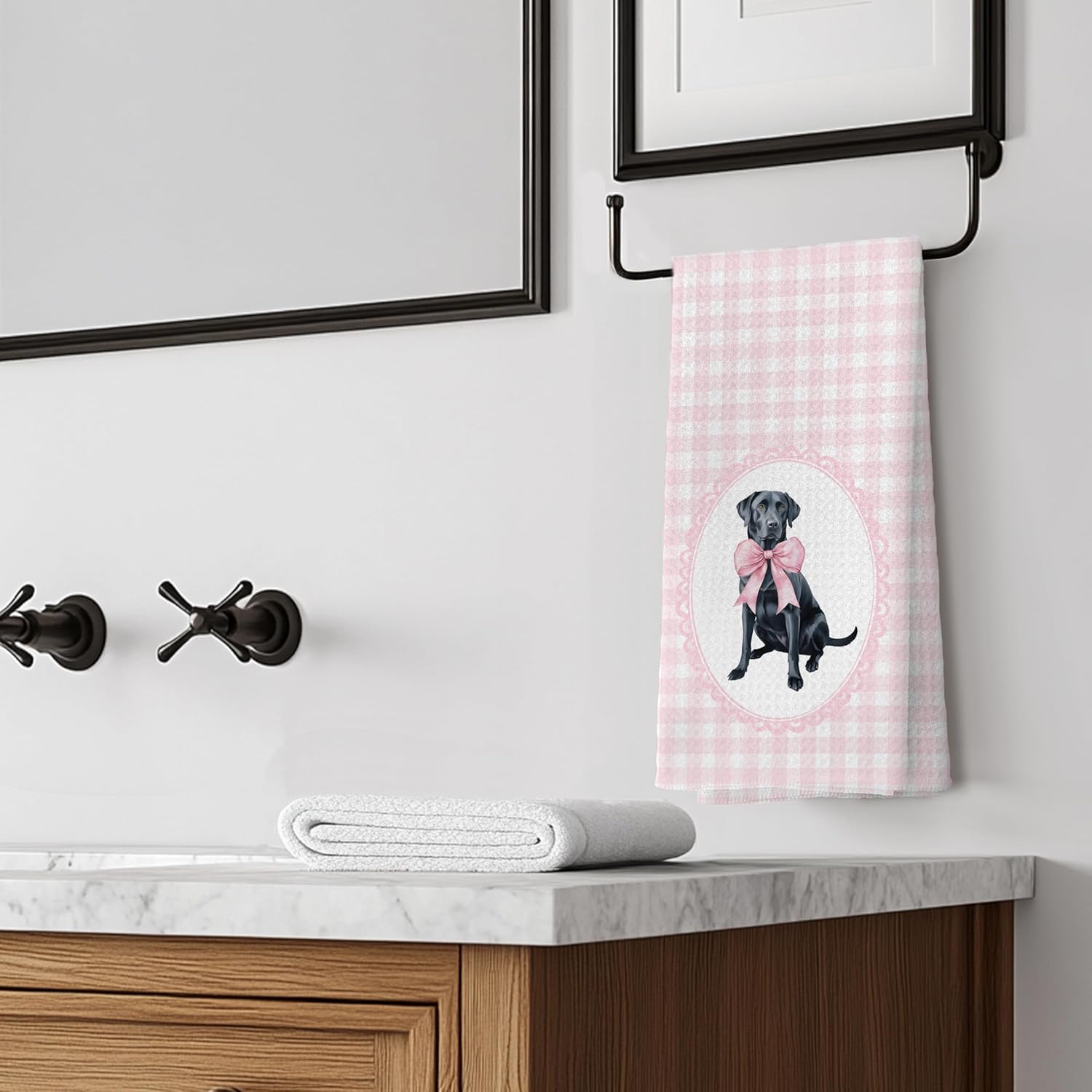Coquette Pink Bow Black Labrador Retriever Gifts Kitchen Hand Towels for Bathroom，Black Lab Gifts,Coquette Pink Labrador Retriever Dog Girly Bathroom Kitchen Decor,16x24 Inch - Image 5