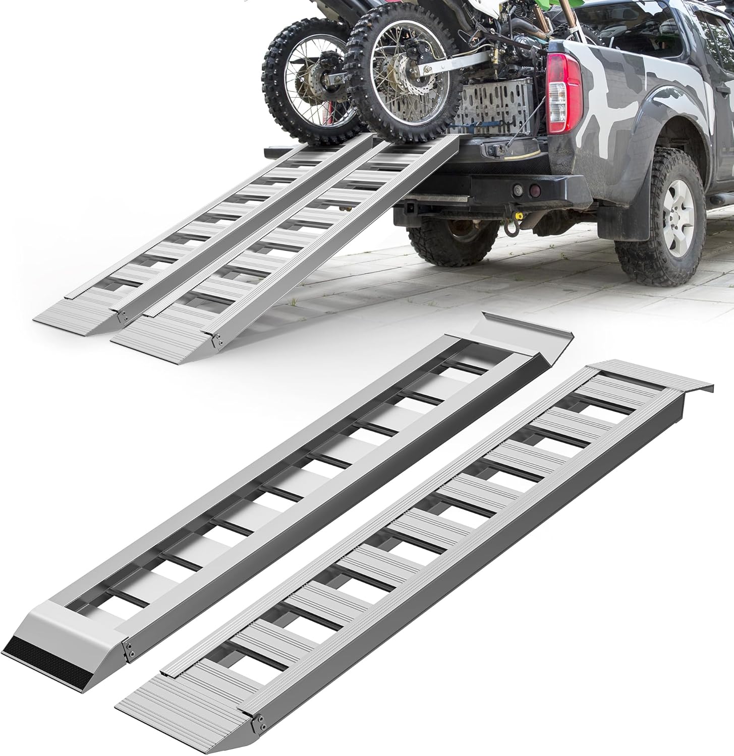 2PCS Aluminum Trailer Ramps, 6000LBS Capacity Heavy-Duty Loading Ramps with Top Hook Attaching End, 60" X 12" Universal Loading Ramp for Motorcycle, Tractor, ATV/UTV, Trucks, Lawn Mower... 2pcs 60" * 12" -Hooked Version