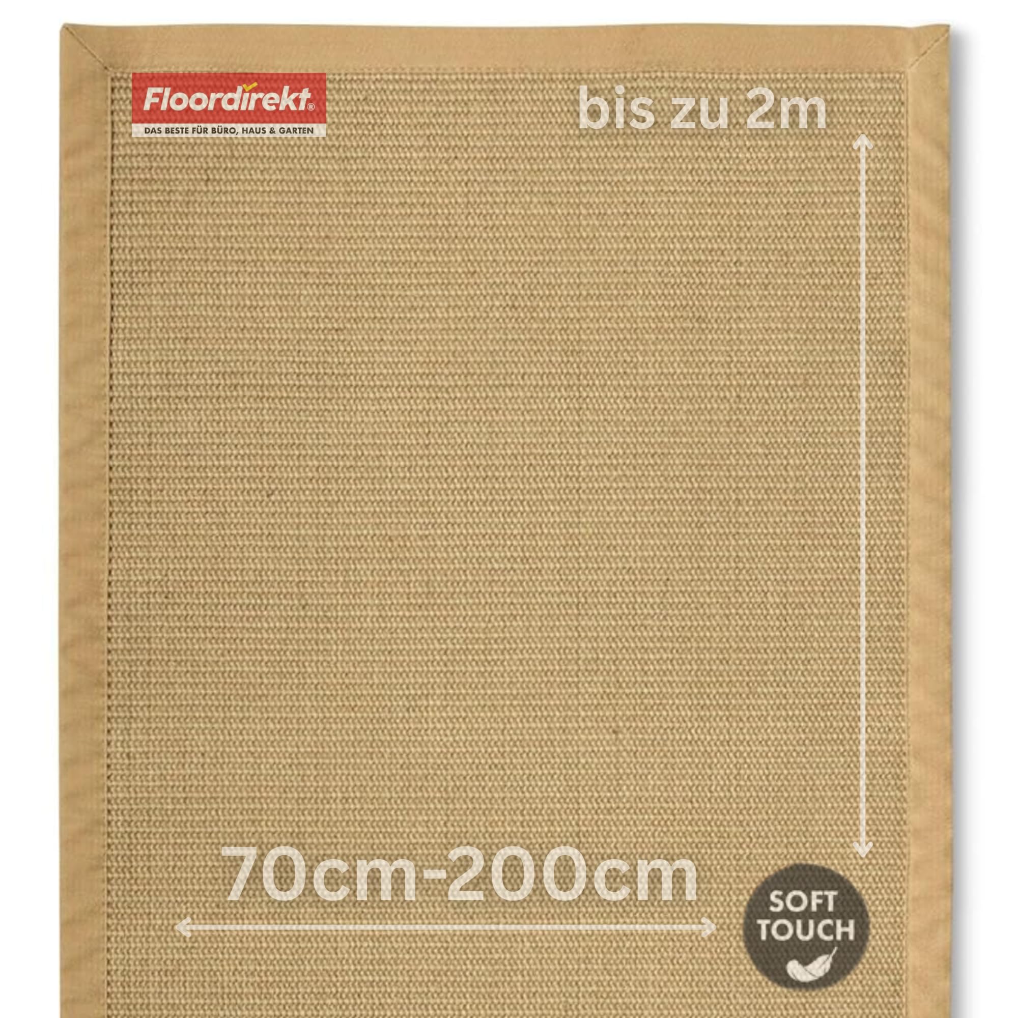 Floordirekt Sisal-Teppich Bombay 200x200 cm – Naturfaser Teppich mit Baumwollbordüre, Wohnteppich, Sisalteppich