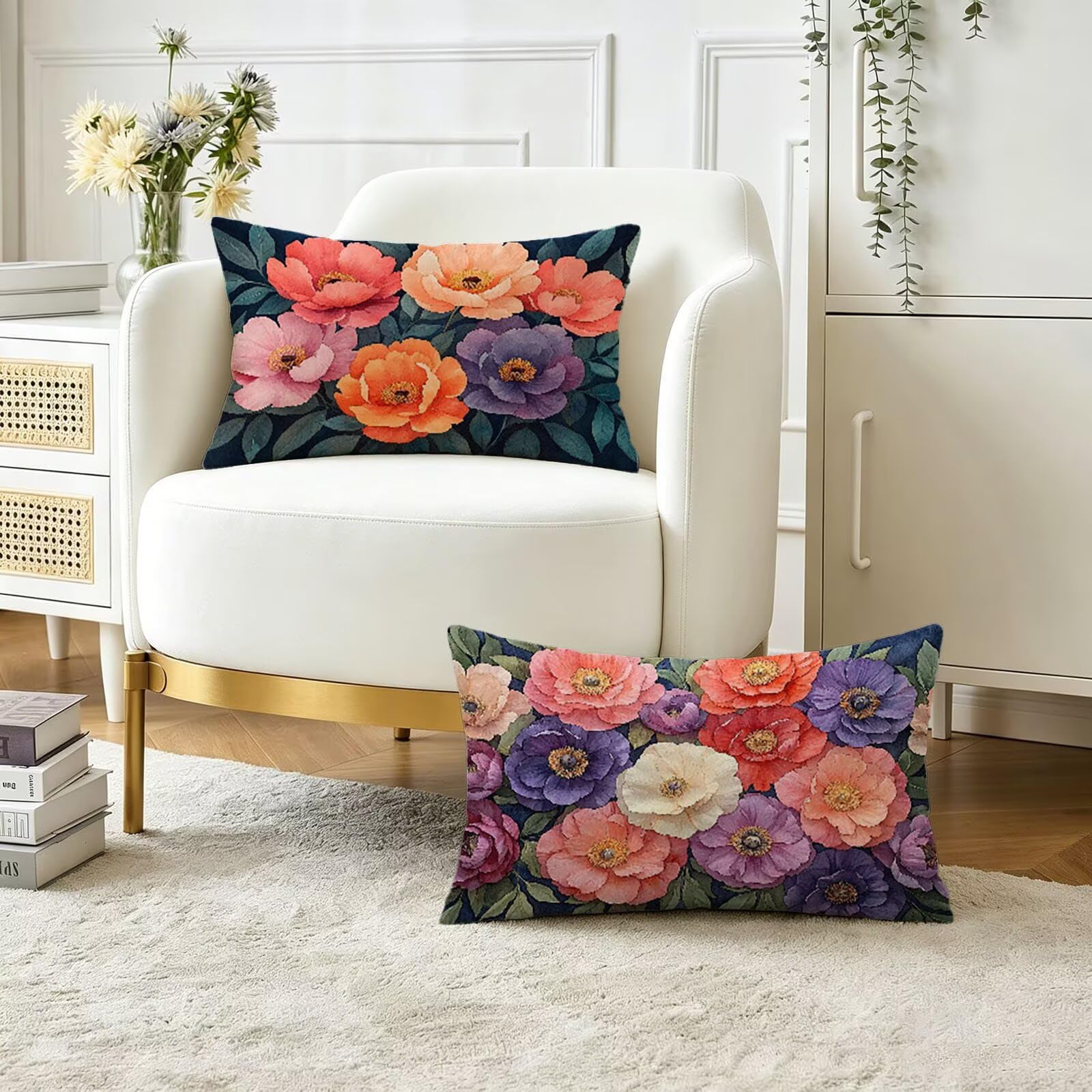 Housse coussin exterieur impermeable 50x80cm de style floral pour canape terrasse et salon