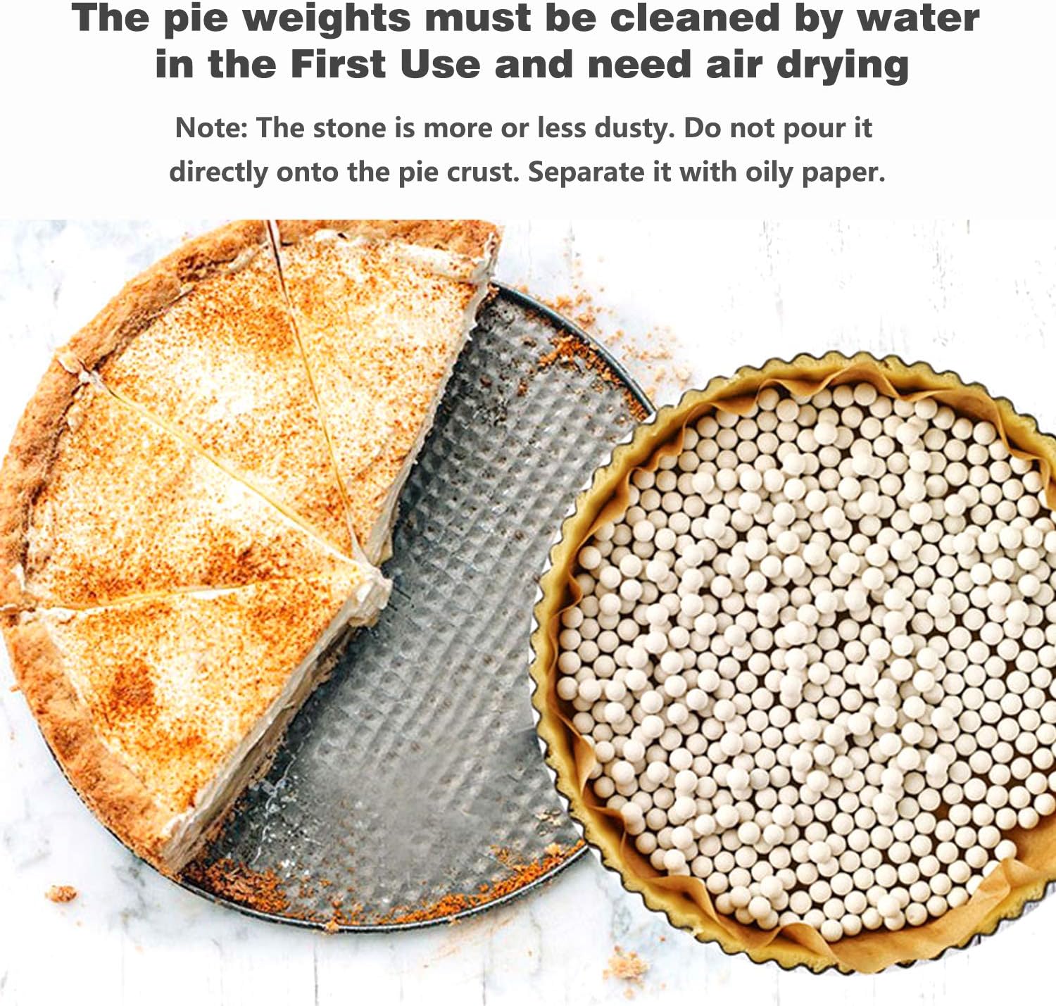 Hommtina 2.2Lb Ceramic Pie Weights Baking Beans Pie Crust Reusable 10mm Weights Natural Ceramic Stoneware with Wheat Straw Container (35 Oz Total) (White)