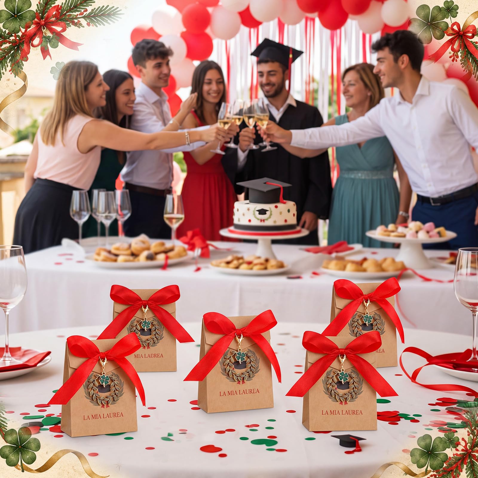 BBTO 50 Pezzi Bomboniere Laurea Scatoline Regalo Portachiavi Nastro