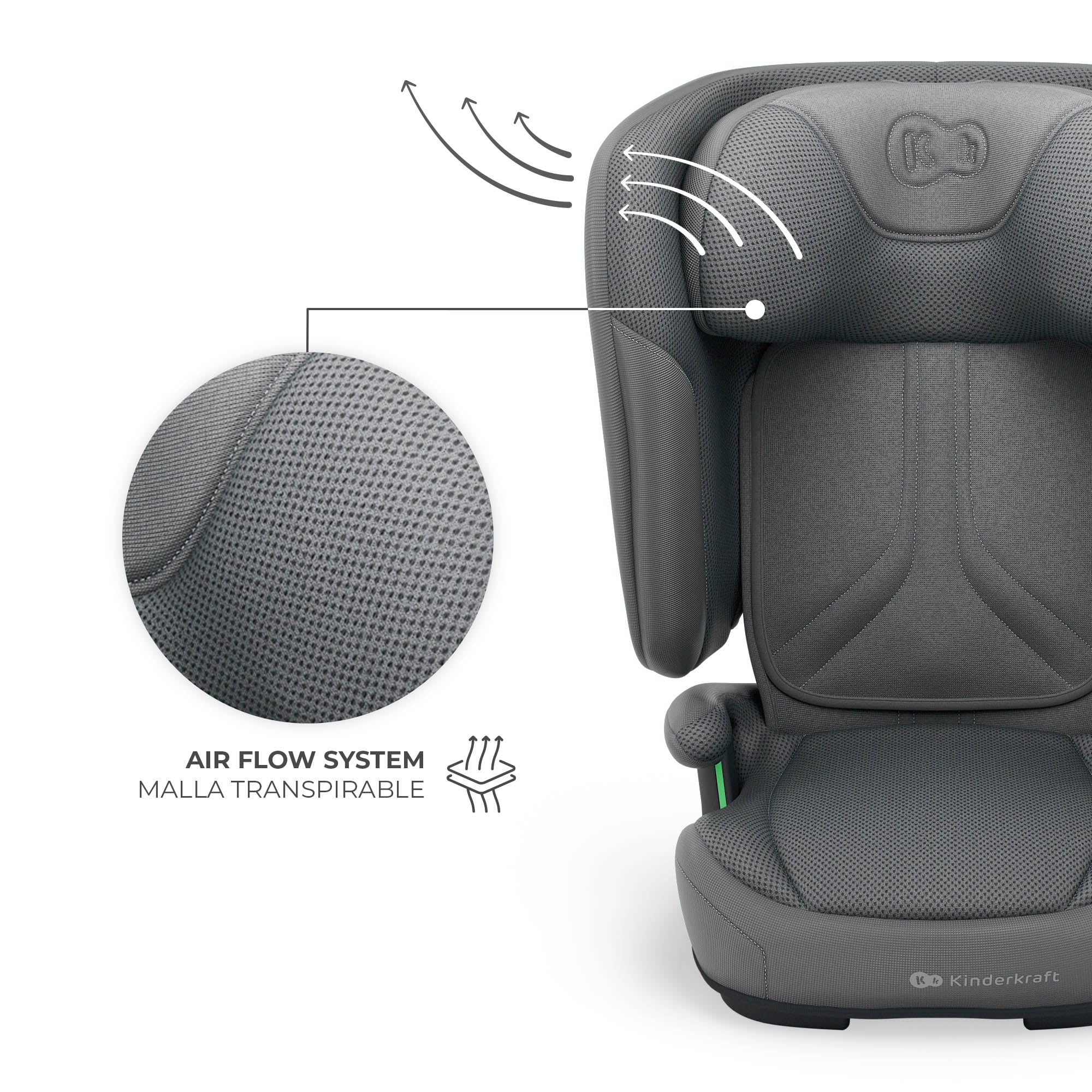 Kinderkraft UNITY 2, Fotelik 100–150 cm dla dzieci 3,5–12 lat, 5-stopniowa regulacja oparcia, Składany, ISOFIX, systemy SPS+ i H-GUARD, Tapicerka AIR FLOW, Łatwe czyszczenie, Szary