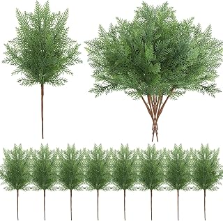 8 Pcs 16 Inch Christmas Artificial Cedar Pine Branches Natural Cedar Branch Realistic Christmas Tree Picks Faux Greenery Stems for Holiday Wreaths Garland Vase Craft DIY Home Decor