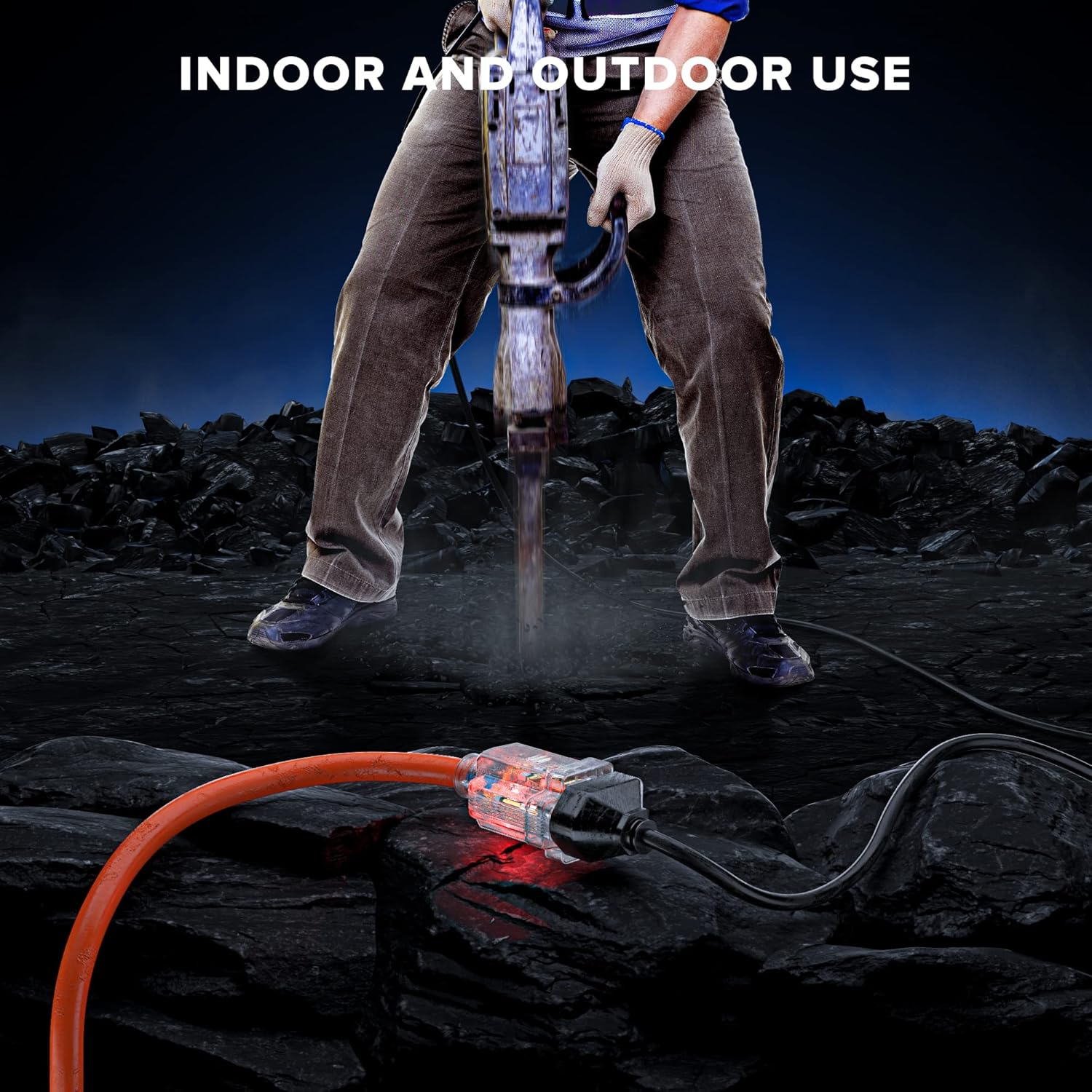 Maximm 100 Ft Orange Extension Cord, Heavy Duty 3-Prong Outdoor Power Cable, Lighted, ETL Listed for Contractors, 14AWG