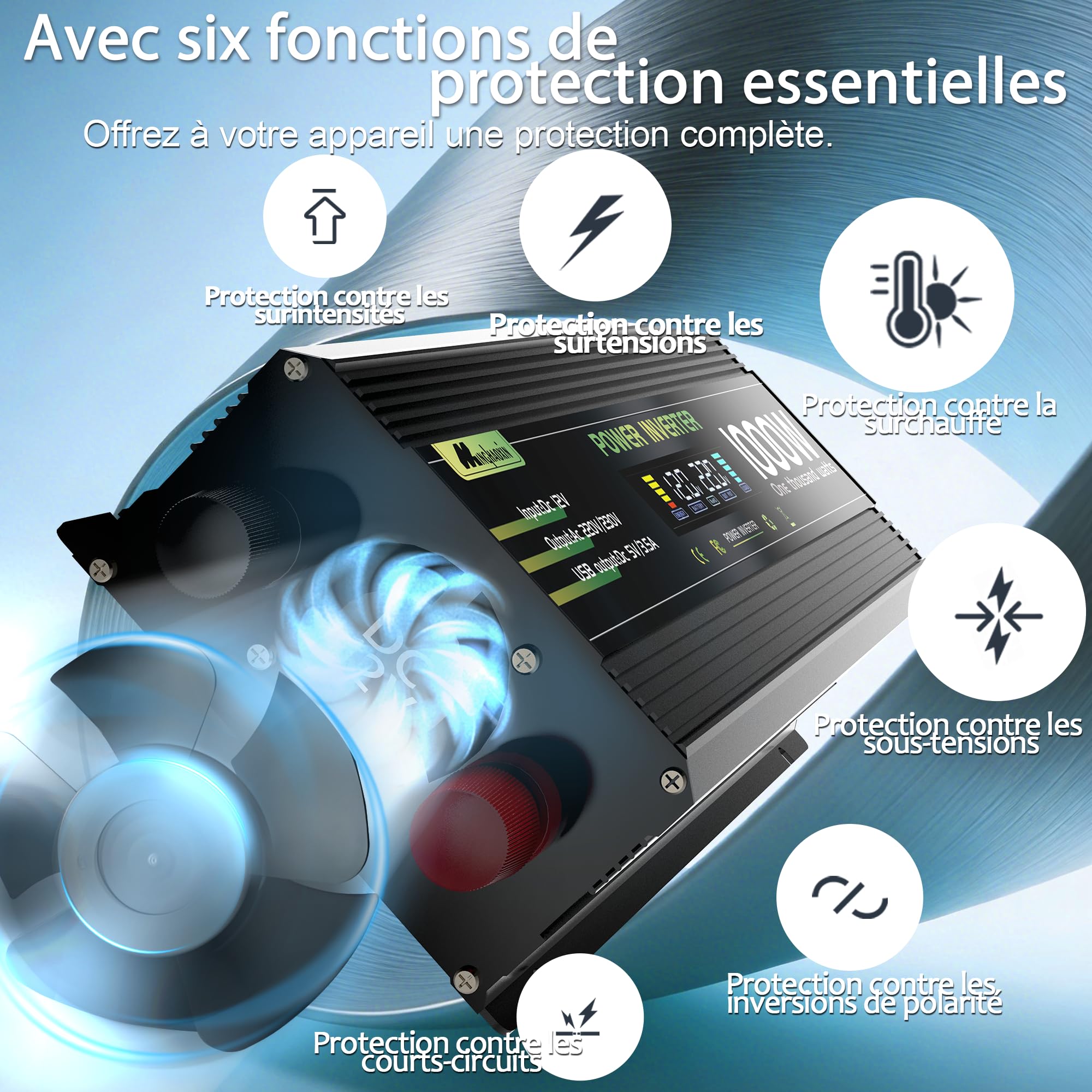 1000W/2000W Convertisseur 12V 220V/230V Transformateur, DC AC Onduleur Power Inverter Allume 2 Prise EU De Courant Alternatif LCD pour Voiture, Camping, Voyage, Panneau Solaire, VR