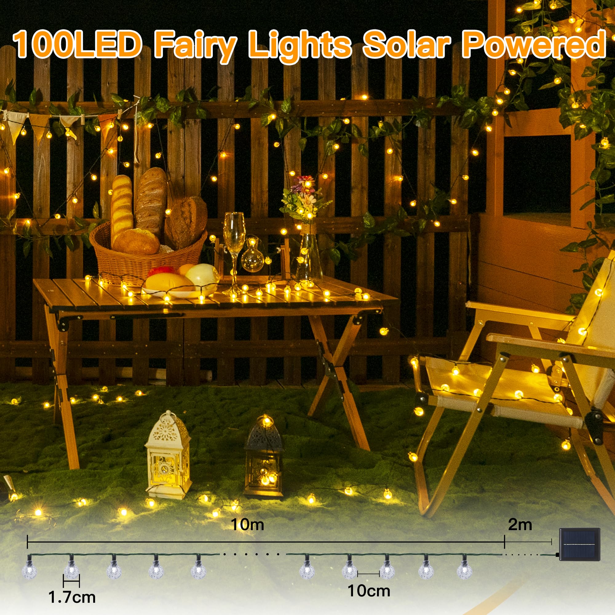 Ollny Solar Lights Outdoor Garden, 12m 100LEDs Fairy Lights Solar Powered Waterproof - Image 2