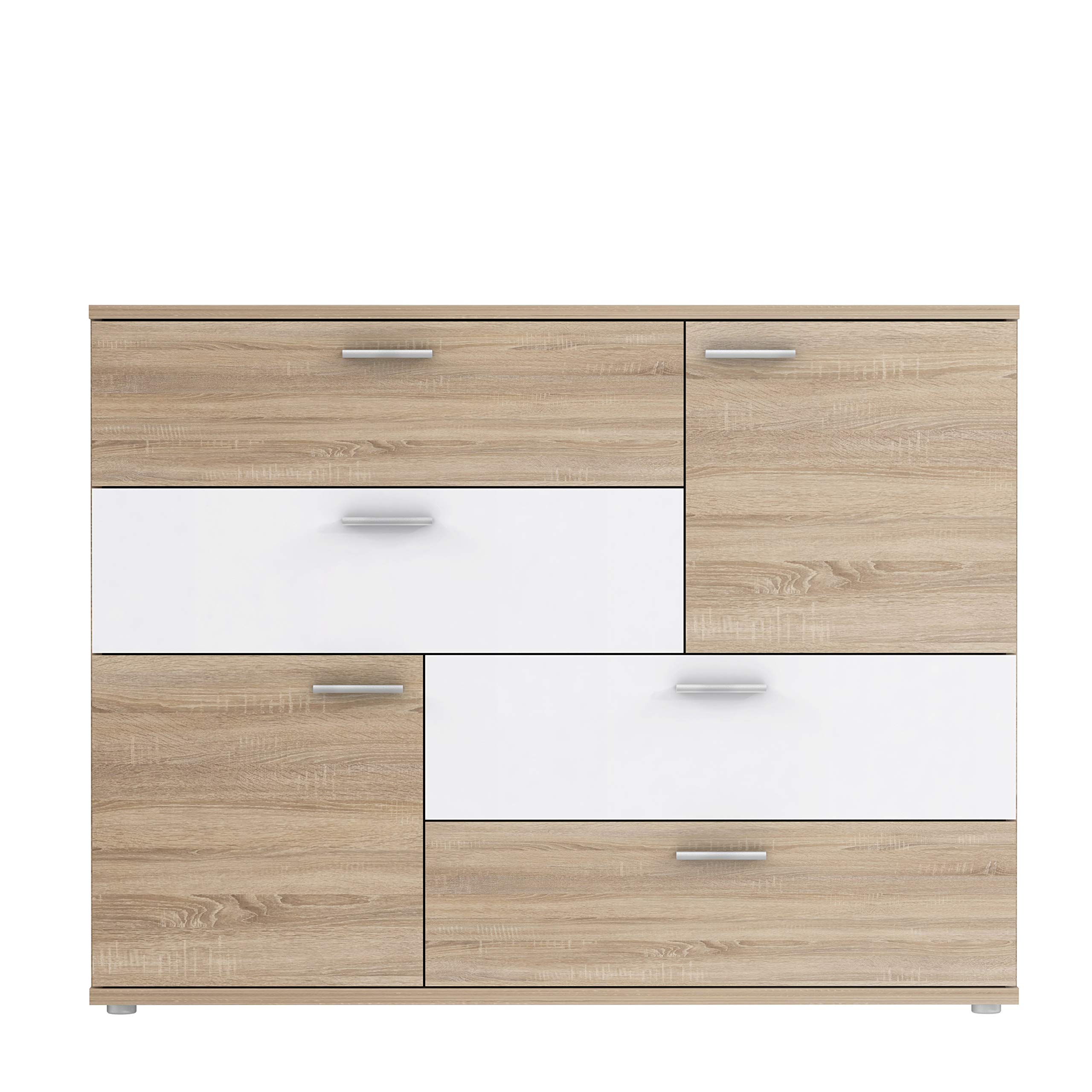 AVANTI TRENDSTORE - Fadia - Comò con 2 ante e 4 cassetti in legno trucciolato, disponibile in due colorazioni. Misura LAP 124,9x95,9x41,3 cm (quercia Sonoma/bianco)