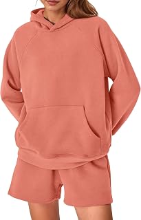 Women's 2023 Fall 2 Piece Outfits Sweatsuits Hoodie Sweatshirt And Lounge Shorts Tracksuit Sets