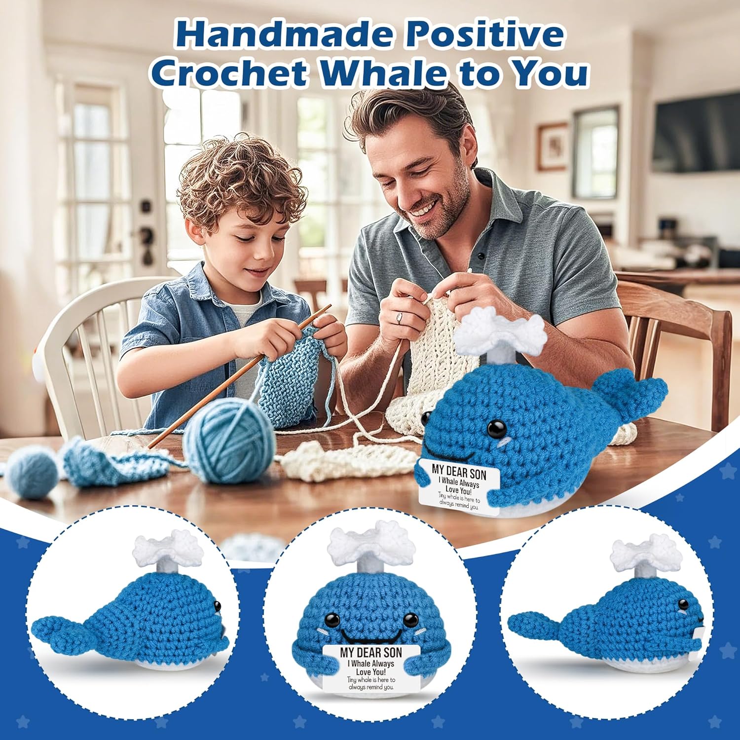 Son Gifts from Mom Dad,Fathers Day Birthday Gifts for Son Adults Son in Law,Funny"I Whale Always Love You"Crochet Whale,Cute Easter Back to School Graduation Room Desk Decor for Teen Boys Men - Image 3