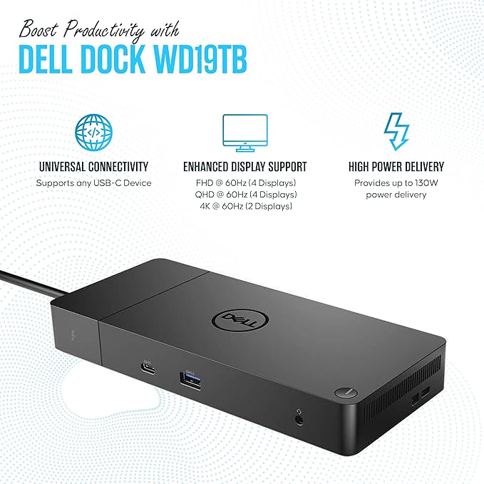 Dock Dell WD19TB Thunderbolt - Hub USB C con 180W, HDMI y DisplayPort (Renovado) miniatura 3