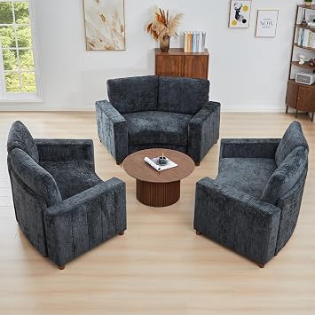 Black Cloud Curved Accent Couch Set of 3, Reading Chair Big Comfy and Soft Memory Foam 30.31 Deep, Mid-Century Modern Accent Chair for Bedroom,Office,Small Space,Dorm,Apartment - Black