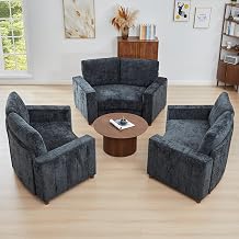 Black Cloud Curved Accent Couch Set of 3, Reading Chair Big Comfy and Soft Memory Foam 30.31'' Deep, Mid-Century Modern Accent Chair for Bedroom,Office,Small Space,Dorm,Apartment - Black