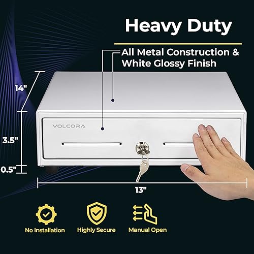 Miniatura 2 de Cajón de caja registradora manual de 13 pulgadas para sistema de punto de venta (POS), color blanco resistente con 4 billetes y 5 ranuras para