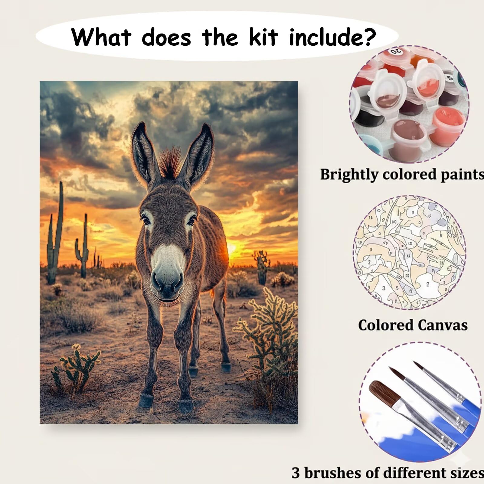 Malen Nach Zahlen Sonnenuntergang Malen Nach Zahlen Erwachsene Esel 80x120cm Leinwand DIY Set für Erwachsene und Anfänger Entspannendes Bastelset mit Acrylfarben und Pinseln, Ohne Rahmen-#416k