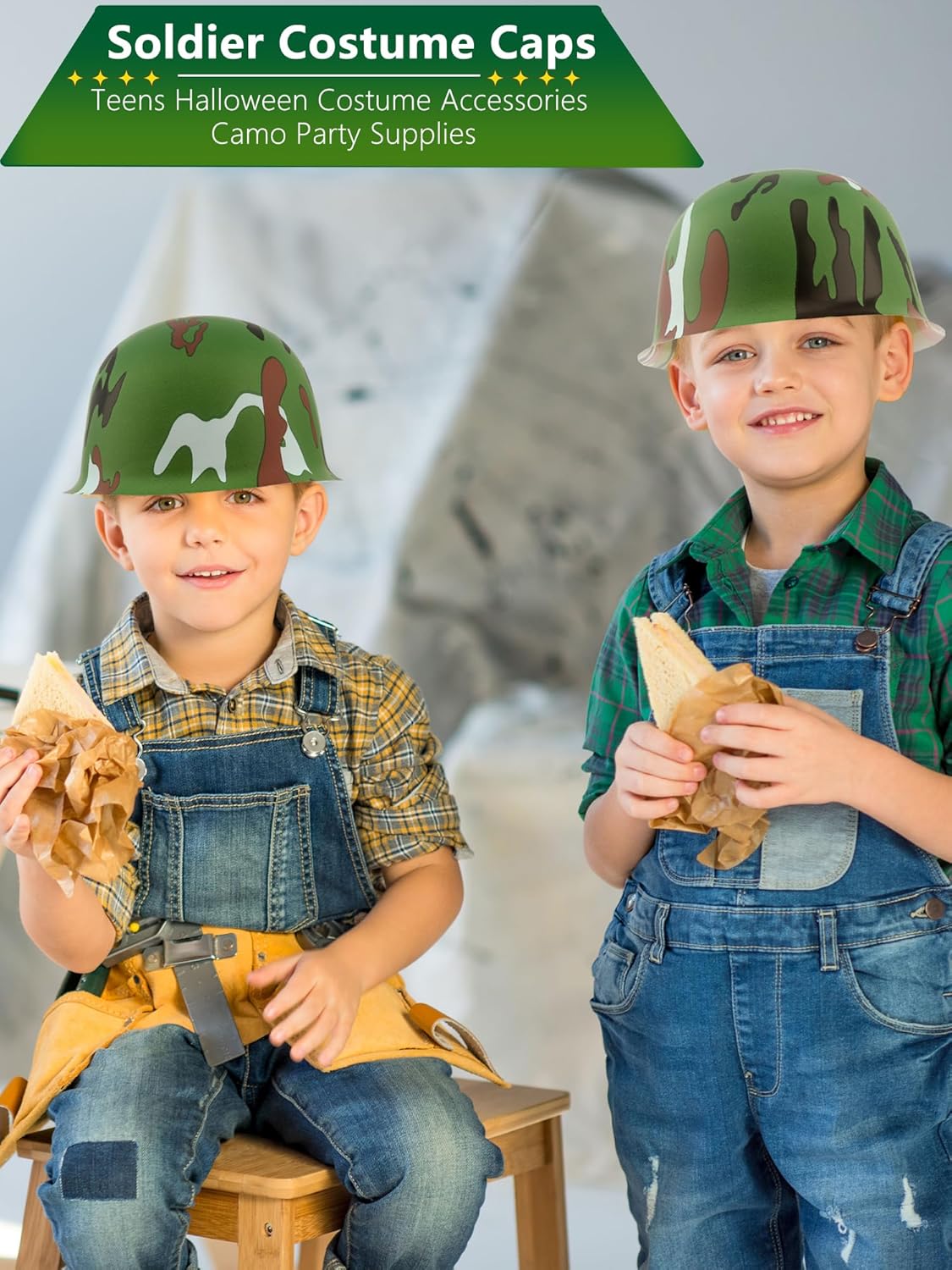 60 Pack Kids Army Hat Plastic Army Helmets Camouflage Hats Soldier Dress Up Hats for Children Halloween Costume Accessories Camo Party Supplies - Image 4