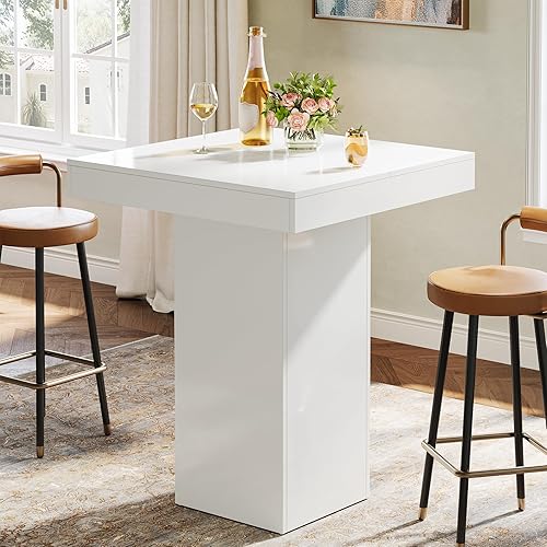 Tribesigns Square Bar Table, Modern Kitchen Dining Table, Counter Height Pub Cocktail Tables for Dining Room, Tavern, Coffee Corner, Party, 31.5 x 31.5 x 39.4 Inches, White