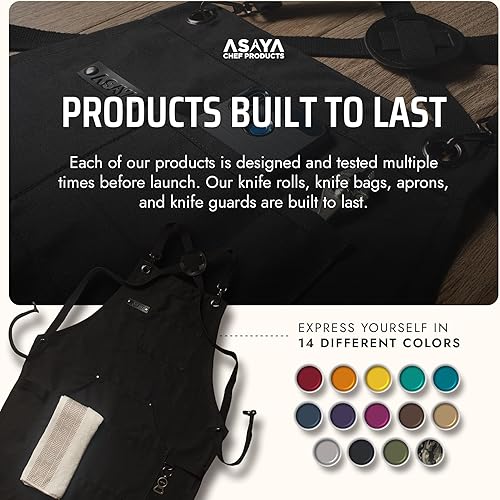 Miniatura 90 de Asaya - Delantal de chef para hombres y mujeres más toalla de mano y abrebotellas, de lona de 10 onzas Rojo,Negro,Azul,Azul-Verde,Borgoña,Verde