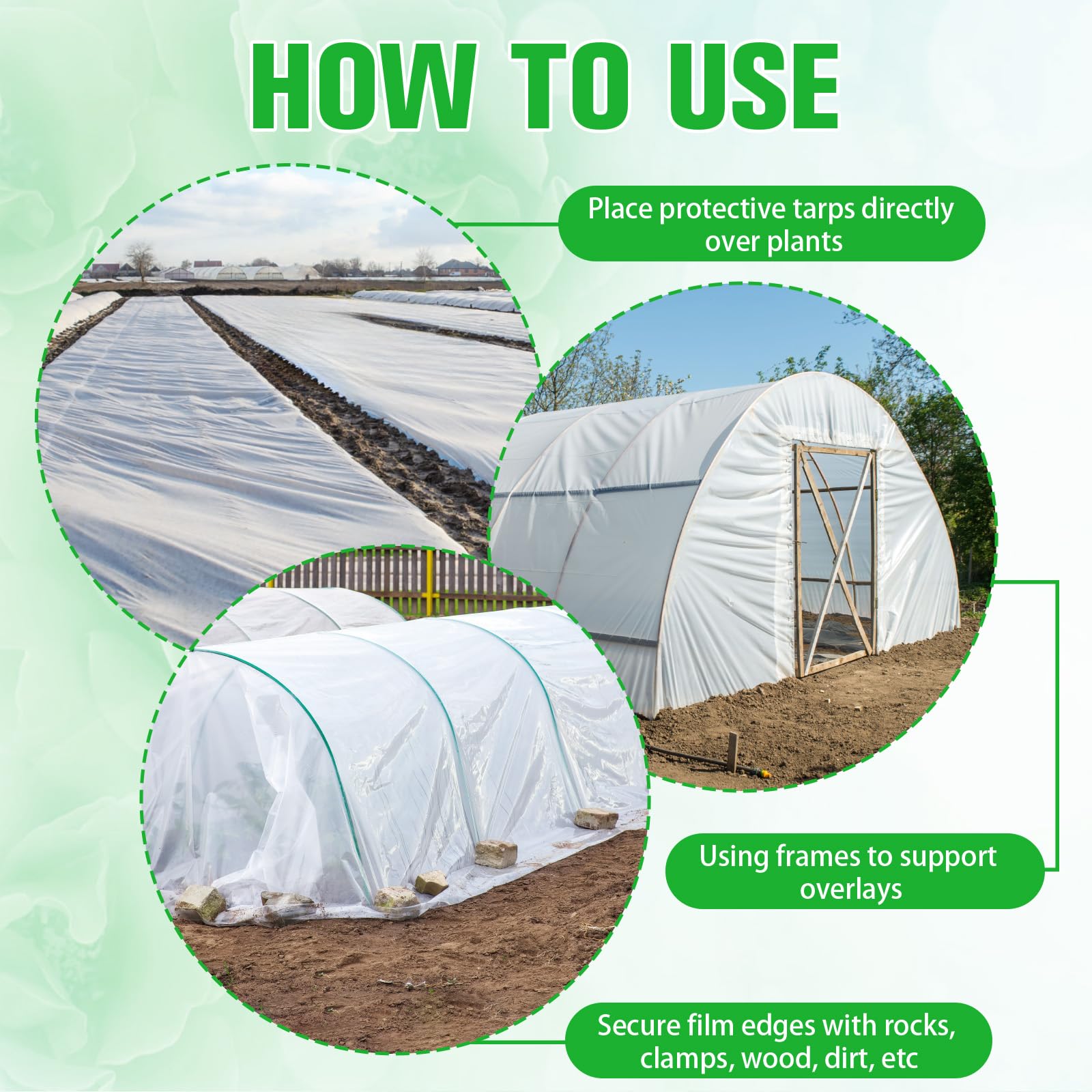 Vevitts Película de plástico para invernadero, lámina de plástico de invernadero de 6 mm de grosor, película de polietileno transparente resistente a los rayos UV para jardinería, agricultura,