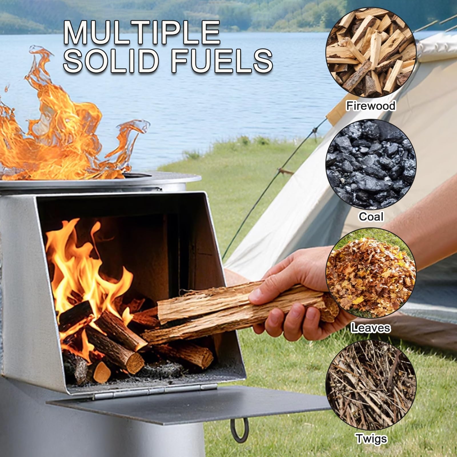 Estufa De LeñA For Interiores, Estufa De Pellets, De Hierro Fundido con Entrada De Combustible Ampliada, Compatible con MúLtiples Combustibles SóLidos
