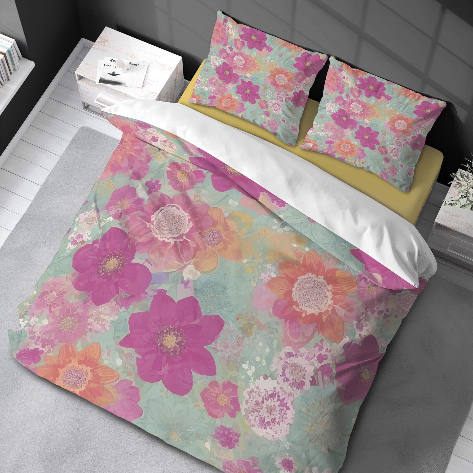 Housse de couette vintage King de Californie fermeture éclair pour lit floral 3 pièces