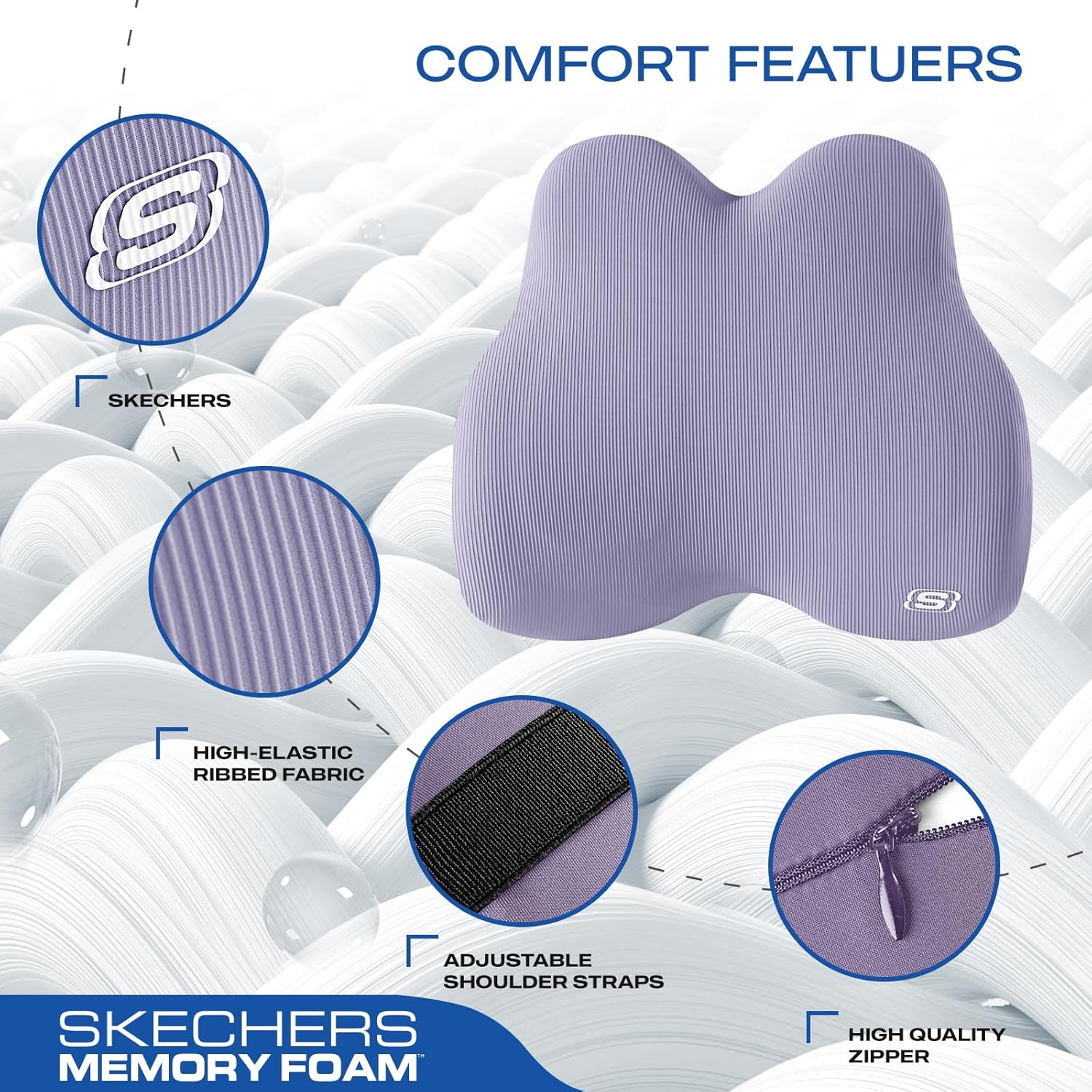 Skechers Women’s Lumbar Pillow,Memory Foam Lumbar Support Pillow for Office,Chair Lower Back Pain Relief Lumbar Pillow,Ergonomic Design Back Support Pillow for Office Chair,Car,Home,Travel,Purple