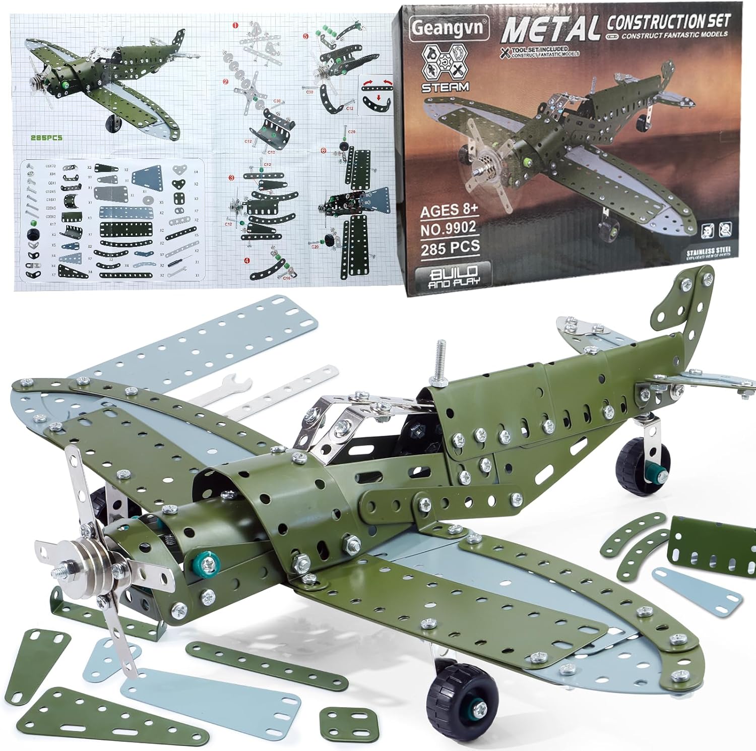 Metal Model Airplane Building Toys for Ages 8-13 14 and Up, 285pcs Plane Stem Toys for Boys Age 8-12, Assembly Jet Kits for Kids 8-10, Birthday for 9 10 11 Year Old Boys Adults