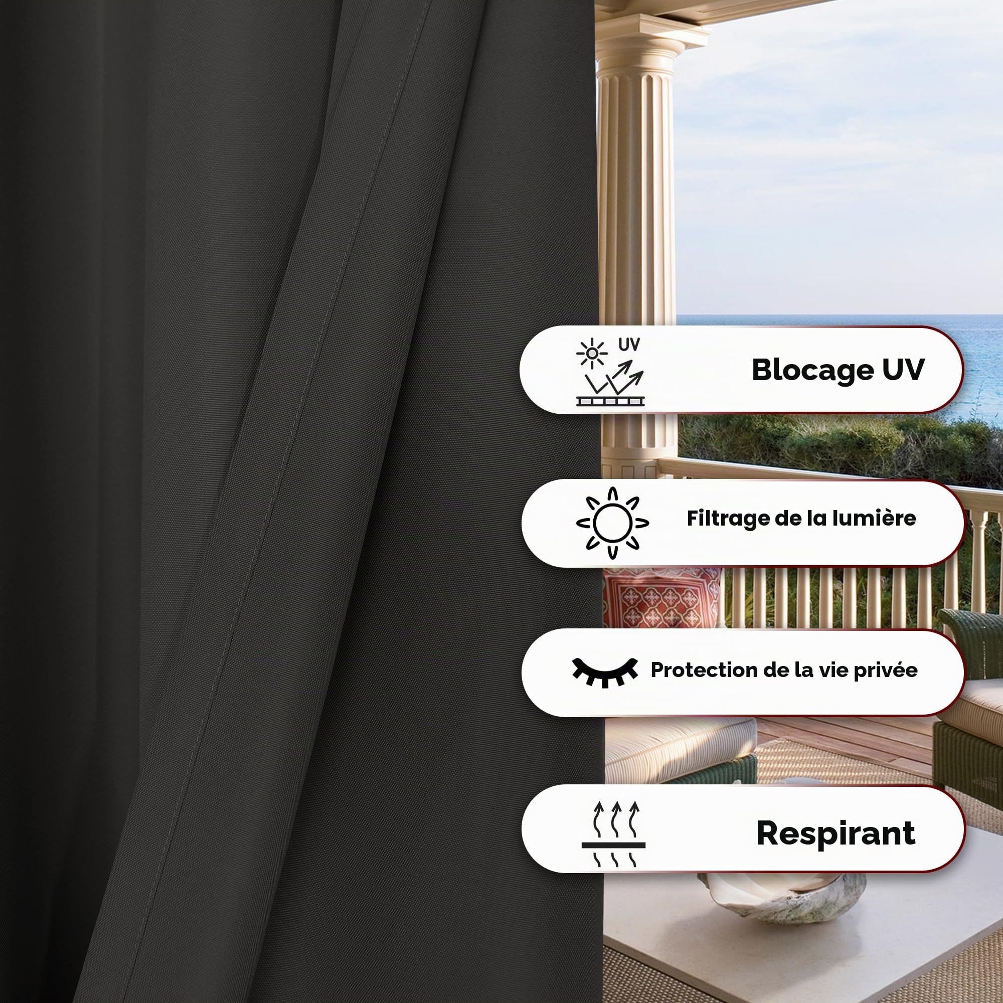 Bonzer Rideaux d'extérieur imperméables pour terrasse, Porche, pergola, cabane, Rideaux d'intérieur épais Extra Larges à œillets pour Chambre à Coucher, Salon, 1 Panneau, 381 x 213 cm (l x L