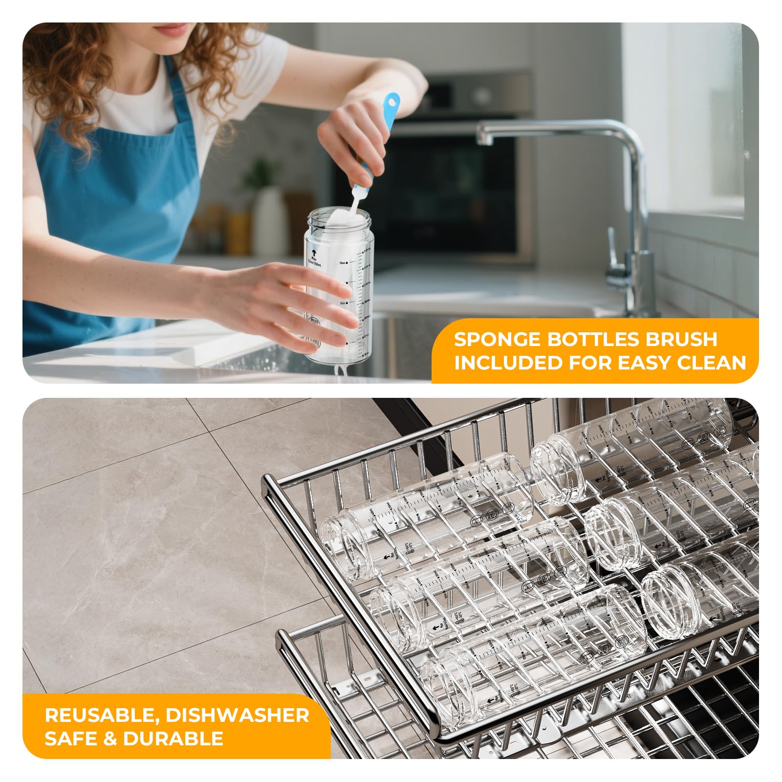 Botellas de vidrio para jugo, paquete de 6 botellas de vidrio de borosilicato de boca ancha con tapas, resistentes al calor, a prueba de fugas, sin BPA, reutilizables para jugos, licuados 7