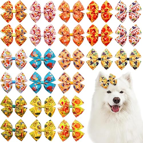 Miniatura 20 de 24Pcs/12 Pares 10 cm Lazos para el pelo de perro grandes para perros grandes Patrón de otoño Hojas de calabaza de arce Hojas de cosecha Forestales
