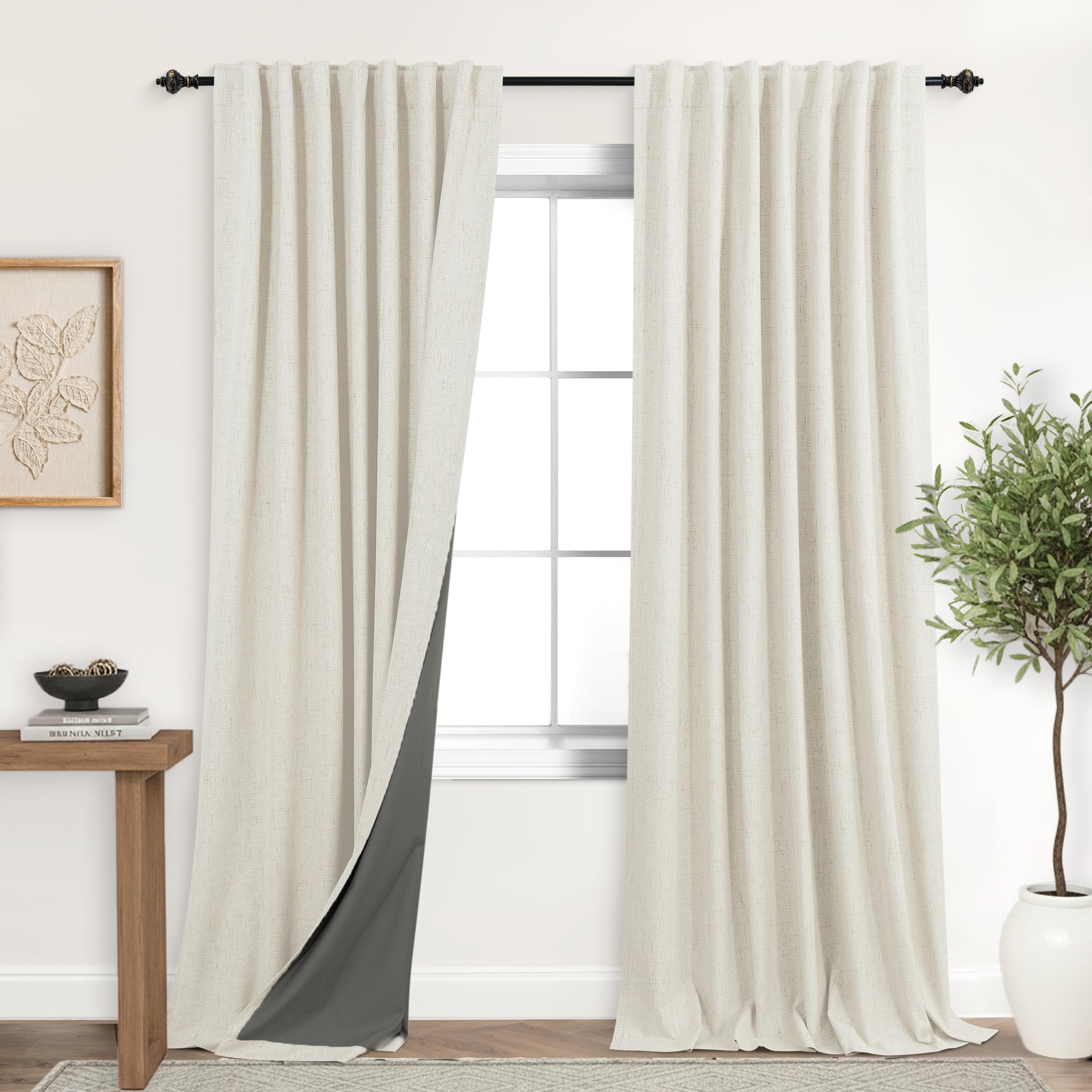 KOUFALL Blackout Curtains for Sliding Glass Doors, 60 Inch Wide Linen Thermal Insulated Patio Door Curtain for Living Room Bedroom, 60x84 Total 120 Inch Wide x 84 Inch Long, 2 Panel Sets