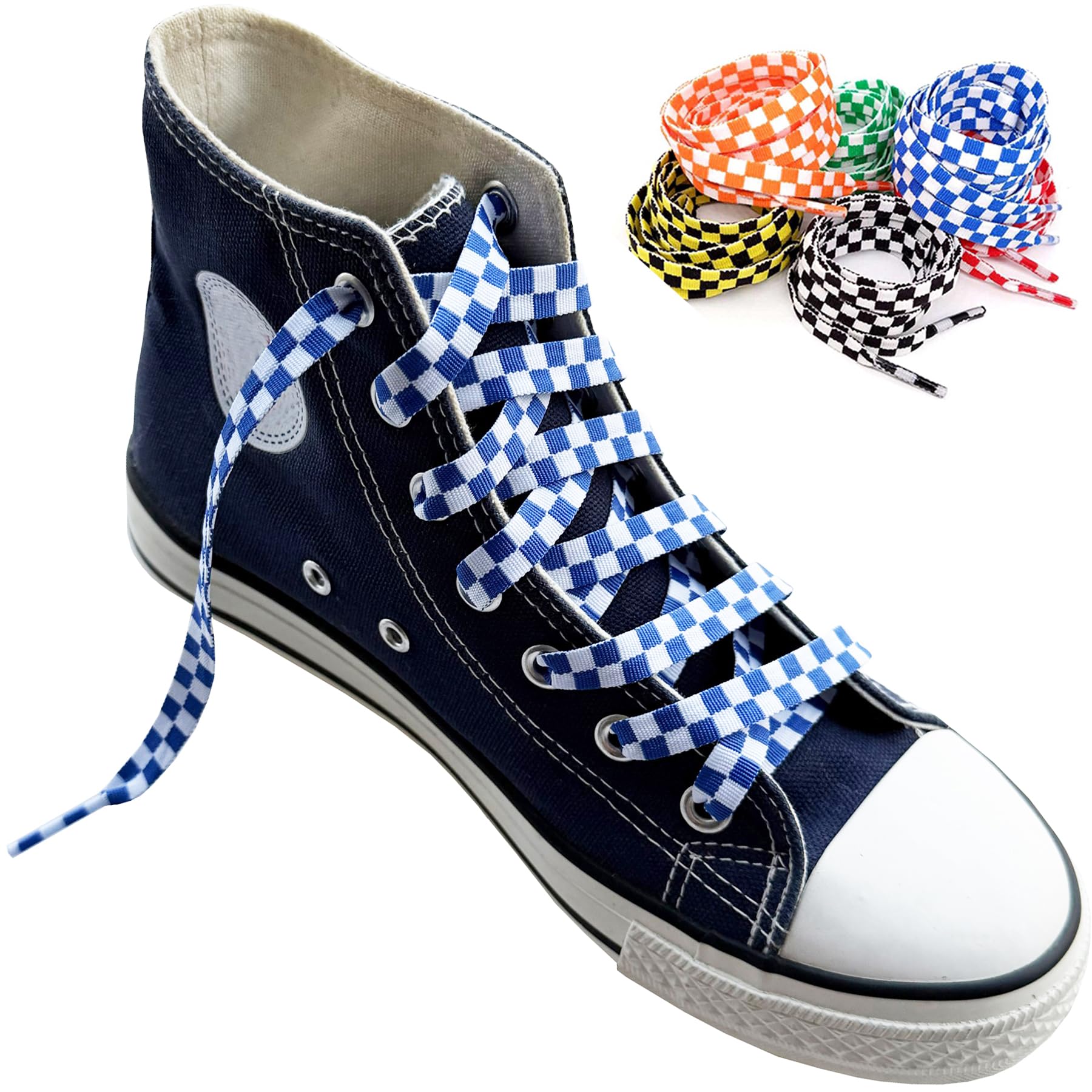 Goodlace Two-color Checkered Flat Shoelaces Plaid Shoe Lace for Casual Shoes 47In / 55In