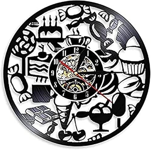 Reloj de pared con disco de vinilo de chocolate con caramelo y helado reloj de pared con luz LED reloj vintage con decoración de tienda de alimentos