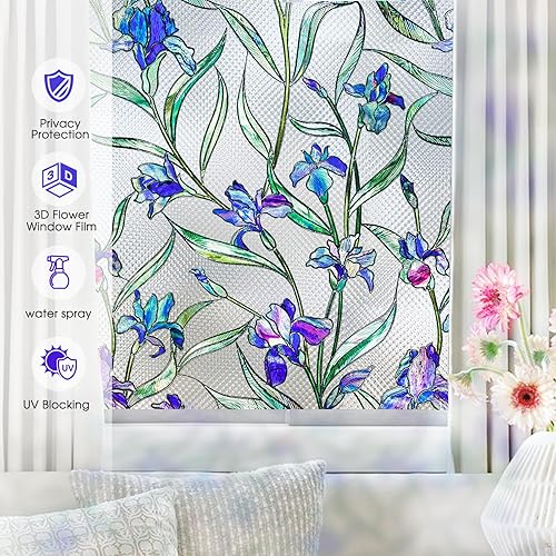 Miniatura 7 de Coavas Película de vidrieras para ventana Película decorativa 3D estéreo de privacidad para ventana, no adhesiva, película de adherencia estática