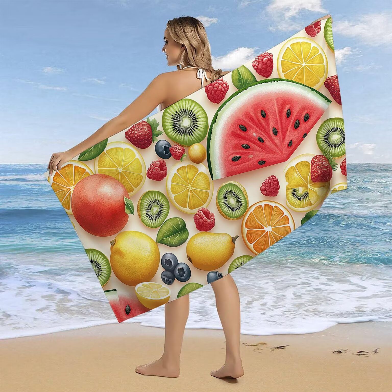 Telo Mare Microfibra Asciugamani Teli da Spiaggia Asciugamano Palestra 2 Set Antisabbia 75 x 150 cm xxl Uomo Donna Accessori Mare Telo Mare Grande per Piscina Bagno Regali Travel Regali (frutta) U-729