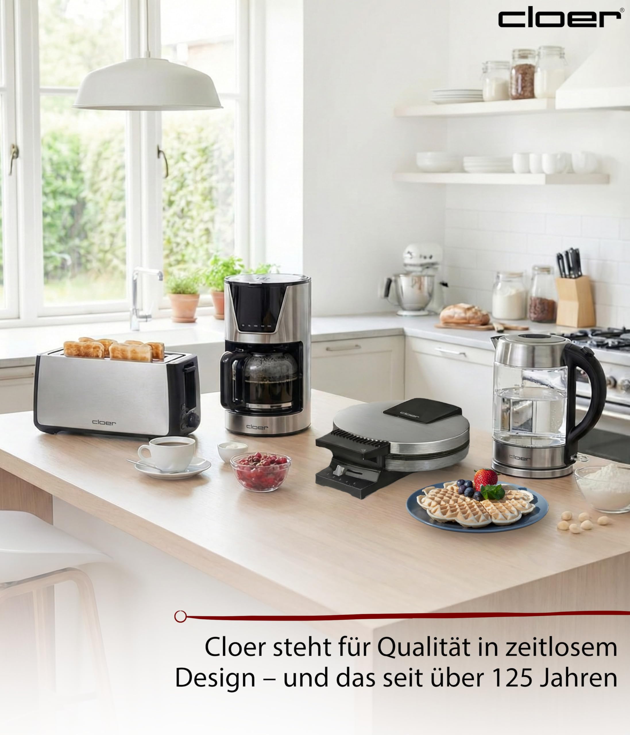 Cloer 189 Waffeleisen für eine Herzwaffel mit 16 cm Durchmesser, Herzwaffeleisen mit Doppelbeschichtung, schweren Backplatten, stufenlosem Bräunungsgrad, Backampel & Signalton, Edelstahl, 930 W