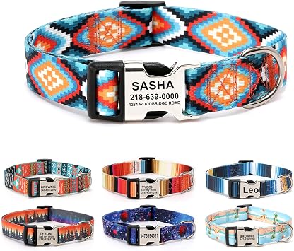 Personalized Dog Collar with Engraved Buckle, Fashion Pattern, Puzzle